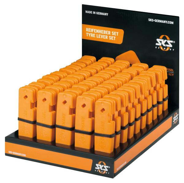 SKS Display-Pneuhebelset &agrave; 50 Sets SV-Schl&uuml;ssel und AV-Druckablass inklusive orange 