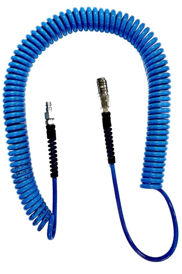 AZE Druckluftspiralschlauch 7.5m 8x5mm mit Anschl&uuml;ssen blau 