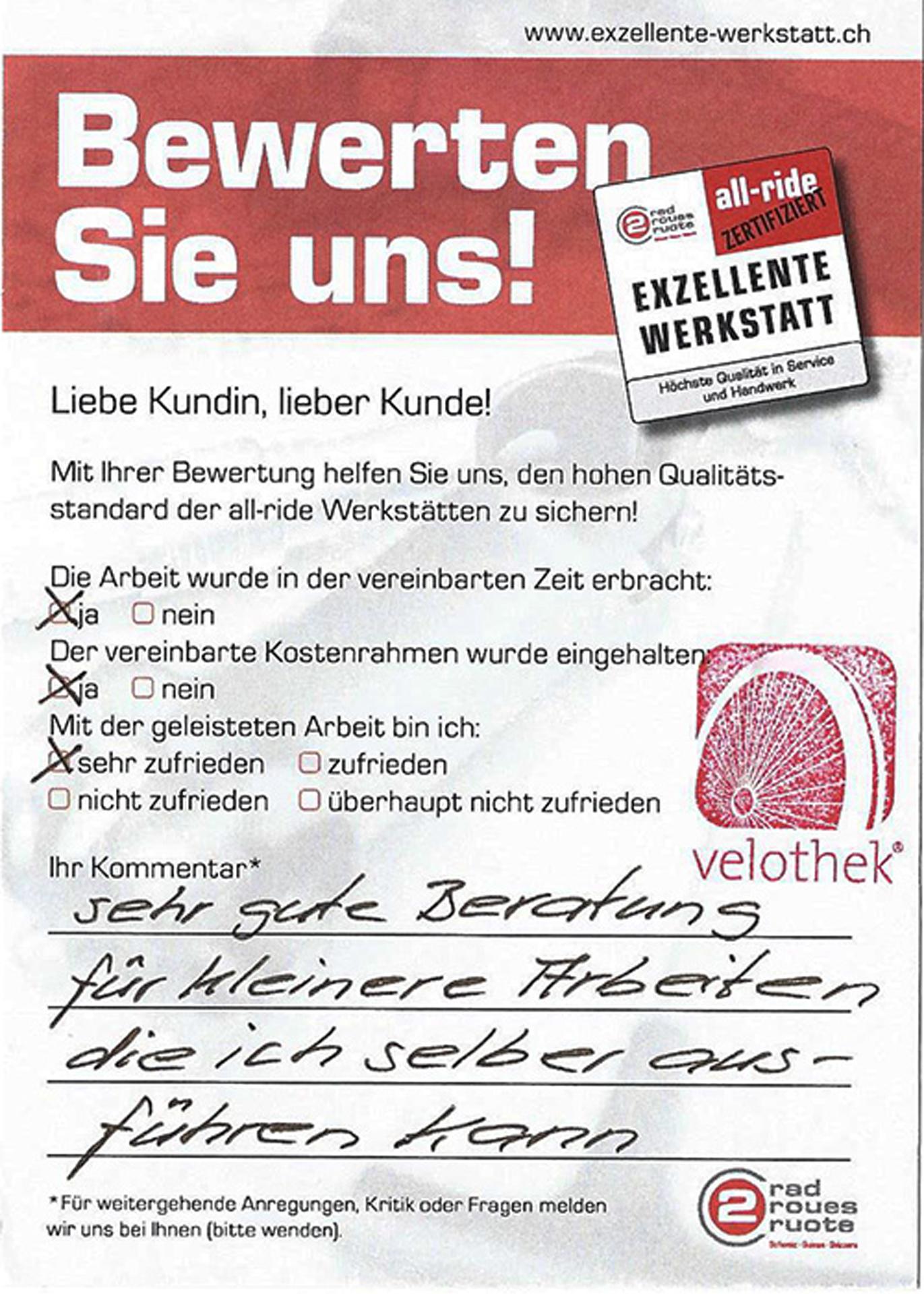  - Velothek AG B&uuml;tschwil
