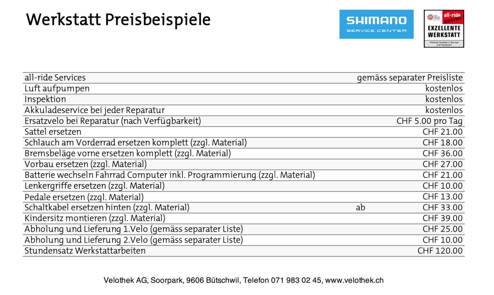  - Velothek AG B&uuml;tschwil